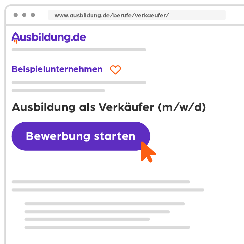 Stilisierte Darstellung einer Stellenanzeige auf Ausbildung.de mit Bewerben-Button Stilisierte Darstellung einer Stellenanzeige auf Ausbildung.de mit Bewerben-Button